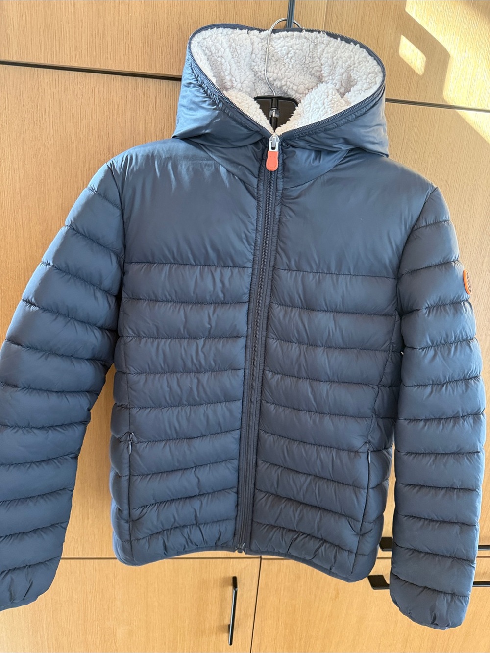 SAVE THE DUCK BOYS FULL ZIP SHERPA LINED HOOD Jacket Navy Blue Kids size 12 - Picture 4 of 15